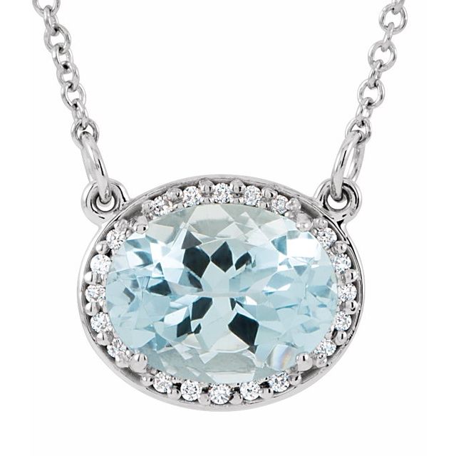 Oval Natural Blue Zircon & .05 CTW Natural Diamond 16.5" Necklace