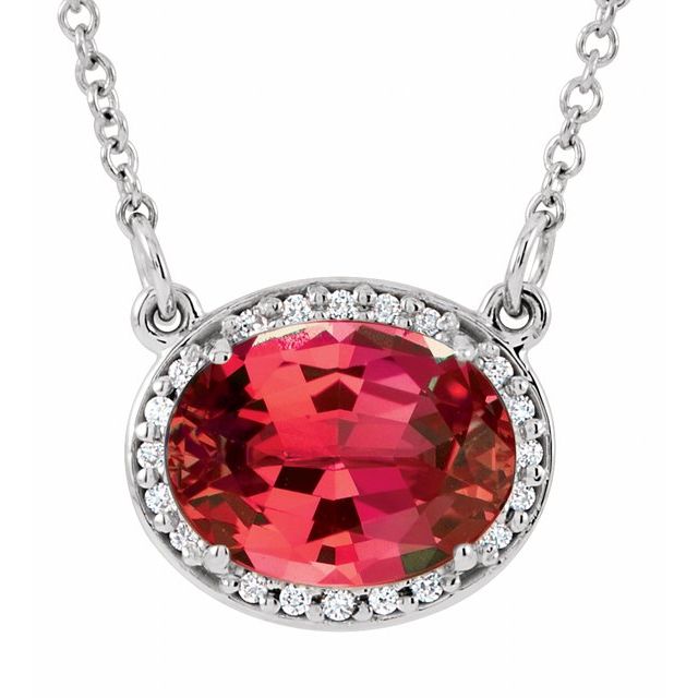 Oval Lab-Grown Ruby & .05 CTW Natural Diamond 16.5" Necklace