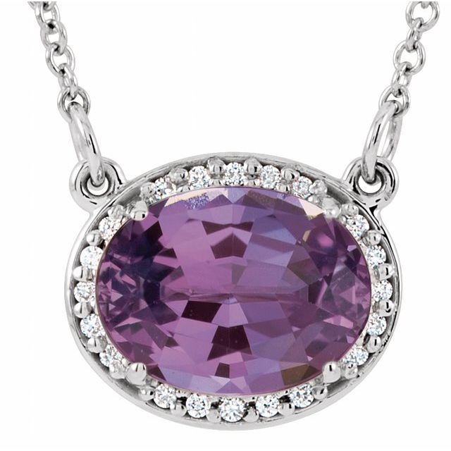 Oval Natural Amethyst & .05 CTW Natural Diamond 16.5" Necklace
