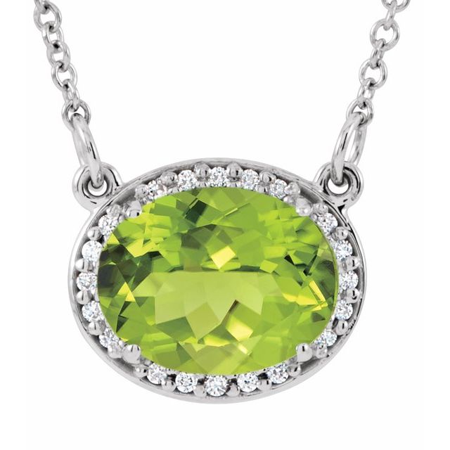 Oval Natural Peridot & .05 CTW Natural Diamond 16.5" Necklace