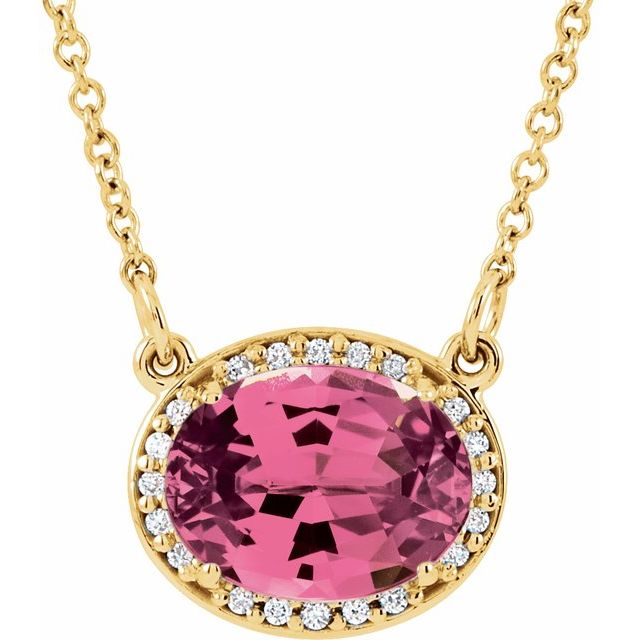 Oval Natural Pink Tourmaline & .05 CTW Natural Diamond 16.5" Necklace