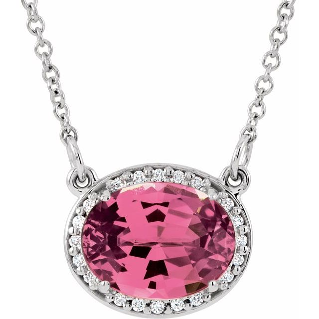 Oval Natural Pink Tourmaline & .05 CTW Natural Diamond 16.5" Necklace
