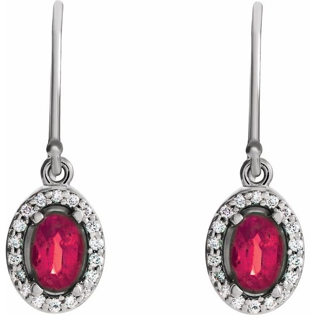 Oval Natural Ruby & 1/6 CTW Natural Diamond Earrings