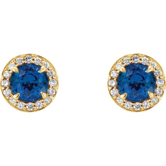 Round 3.5mm Lab-Grown Blue Sapphire & 1/8 CTW Natural Diamond Earrings