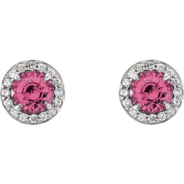 Round 5mm Natural Pink Tourmaline & 1/8 CTW Natural Diamond Earrings