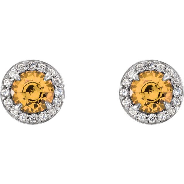 Round 5mm Natural Citrine & 1/8 CTW Natural Diamond Earrings