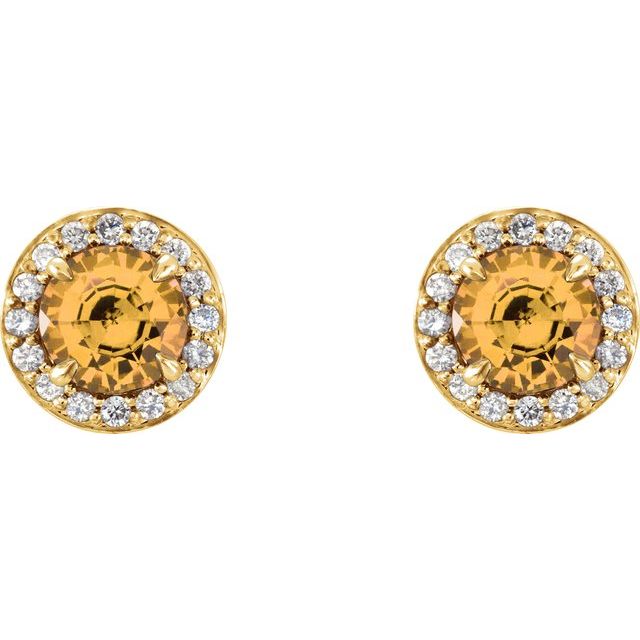 Round 4mm Natural Citrine & 1/10 CTW Natural Diamond Earrings