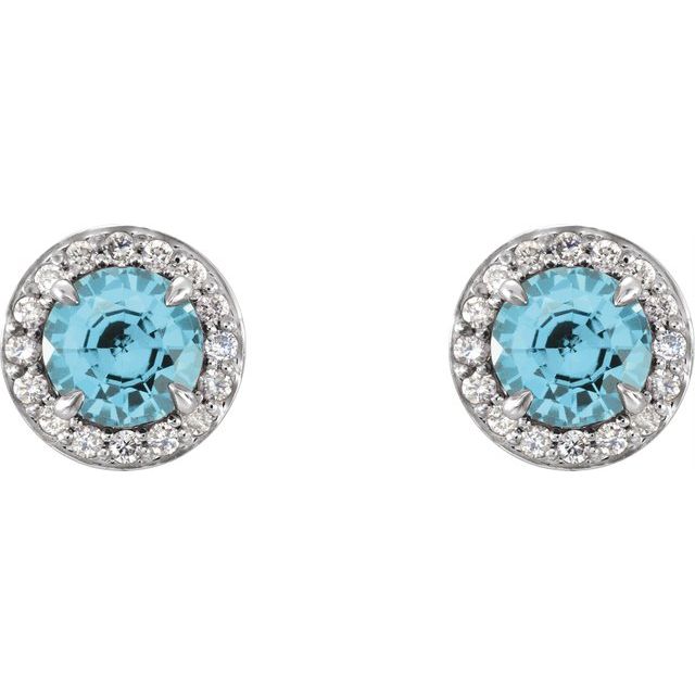 Round 5mm Natural Blue Zircon & 1/8 CTW Natural Diamond Earrings