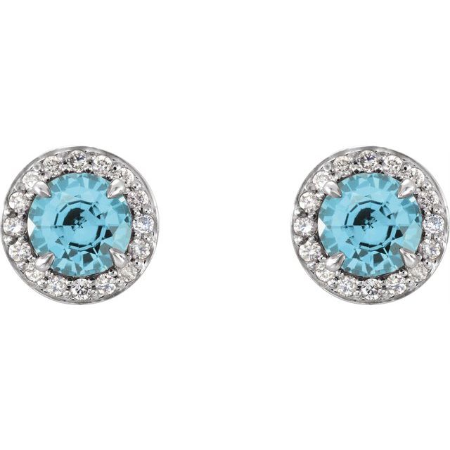 Round 4mm Natural Blue Zircon & 1/10 CTW Natural Diamond Earrings
