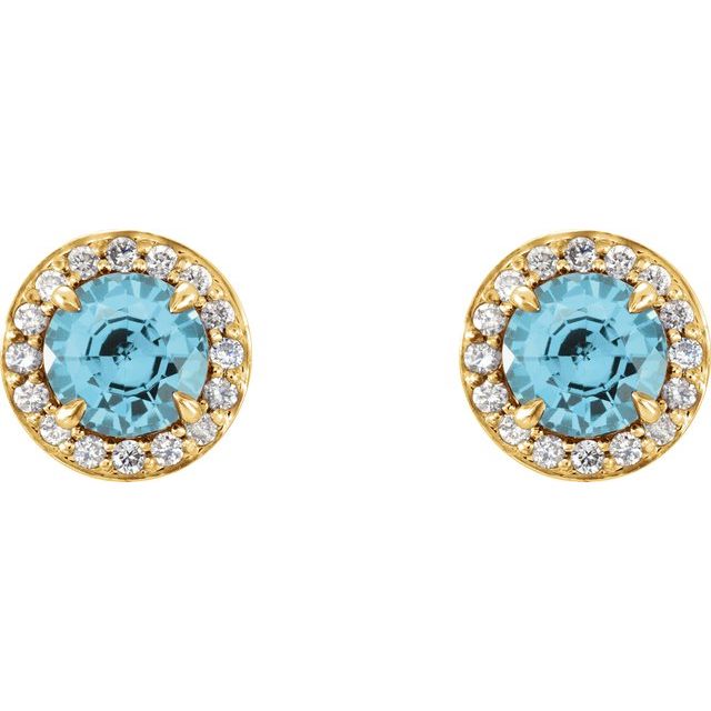 Round 5mm Natural Blue Zircon & 1/8 CTW Natural Diamond Earrings