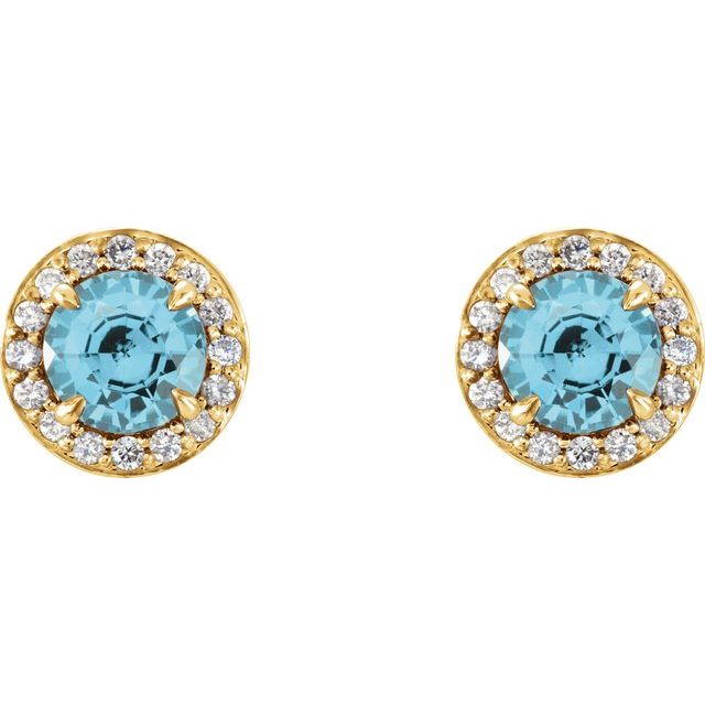 Round 4mm Natural Blue Zircon & 1/10 CTW Natural Diamond Earrings