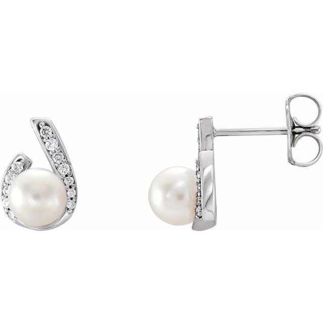 Cultured White Freshwater Pearl & 1/10 CTW Natural Diamond Earrings