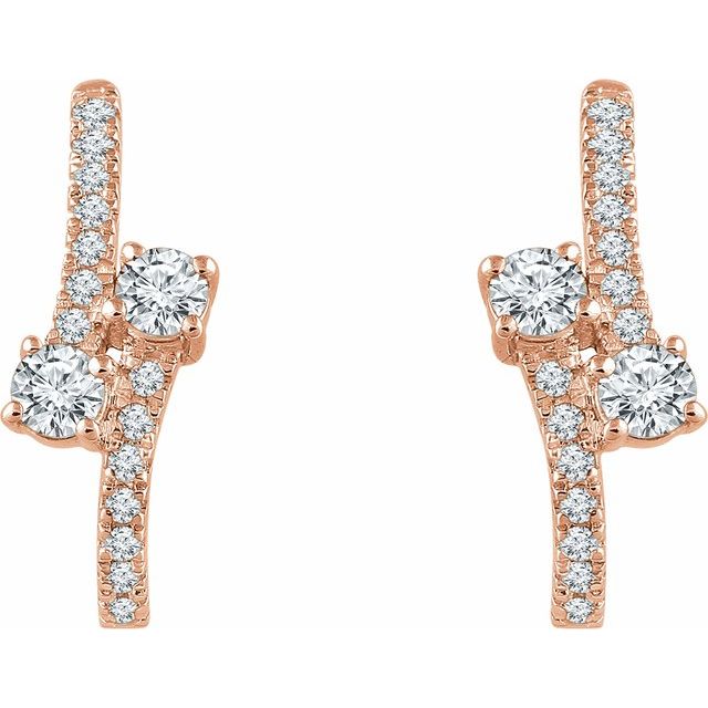 Round 5/8 CTW Natural Diamond Two-Stone J-Hoop Earrings
