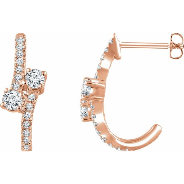 Round 5/8 CTW Natural Diamond Two-Stone J-Hoop Earrings