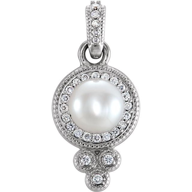 Cultured White Freshwater Pearl & 1/8 CTW Natural Diamond Pendant