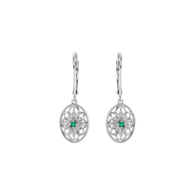 Round Natural Emerald Lever Back Earrings