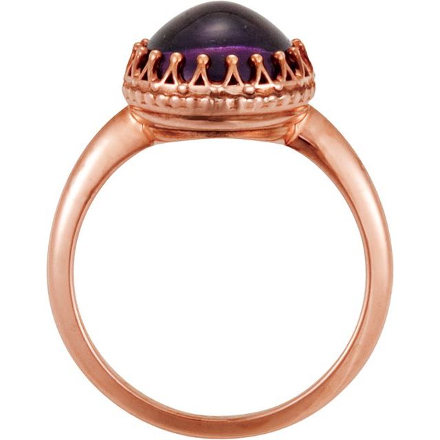 Round 12mm Natural Amethyst Crown Cabochon Ring