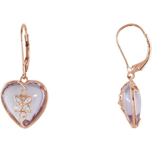 Natural Rose de France & .06 CTW Natural Diamond Heart Earrings