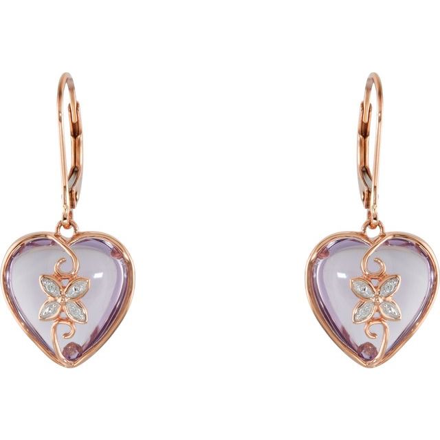 Natural Rose de France & .06 CTW Natural Diamond Heart Earrings