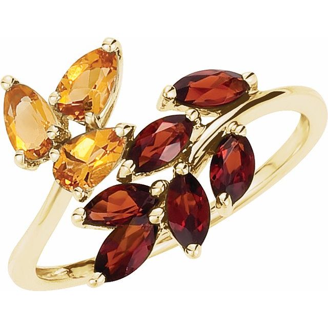 Natural Citrine & Natural Mozambique Garnet Bypass Ring