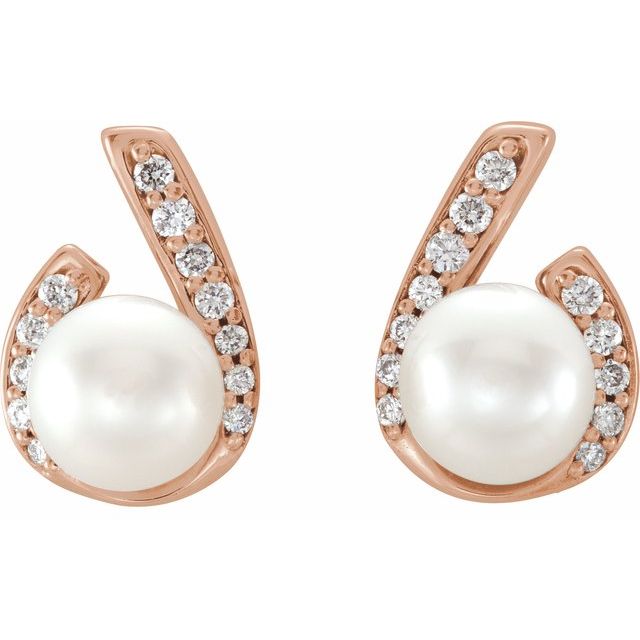 Cultured White Freshwater Pearl & 1/10 CTW Natural Diamond Earrings