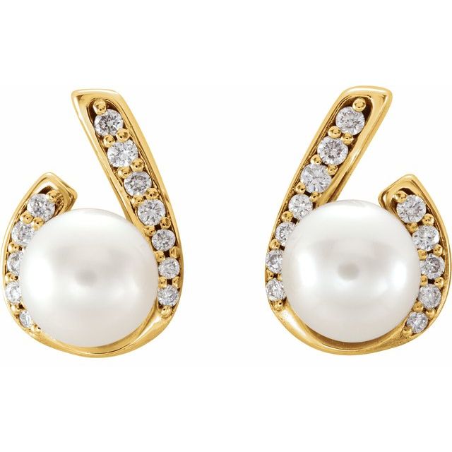 Cultured White Freshwater Pearl & 1/10 CTW Natural Diamond Earrings