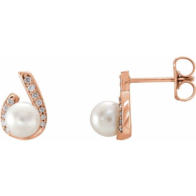 Cultured White Freshwater Pearl & 1/10 CTW Natural Diamond Earrings