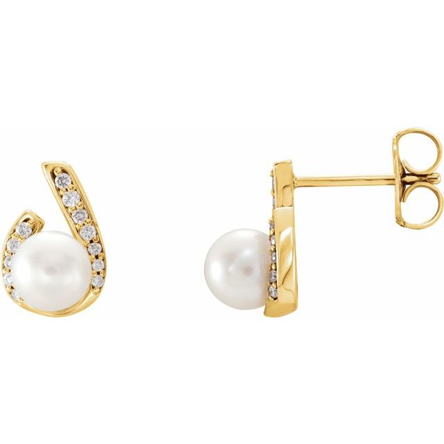 Cultured White Freshwater Pearl & 1/10 CTW Natural Diamond Earrings