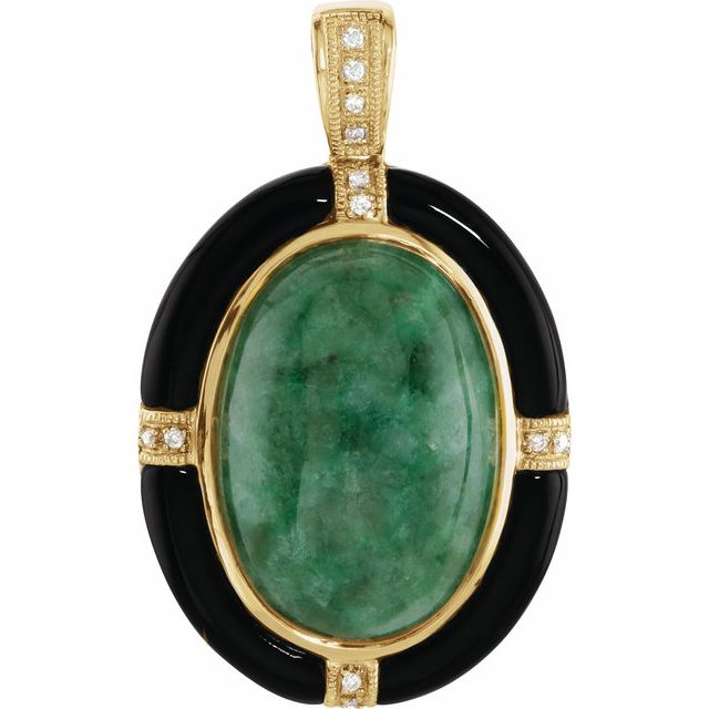 Natural Russian Jadeite, Onyx & .05 CTW Diamond Pendant
