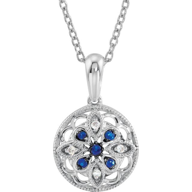 Natural Blue Sapphire & .03 CTW Diamond Necklace