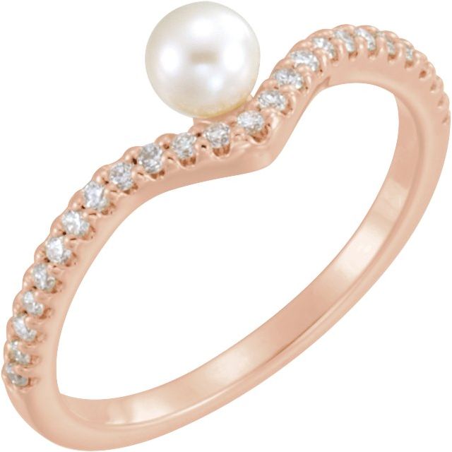 Cultured White Freshwater Cultured Pearl & 1/6 CTW Natural Diamond V Ring