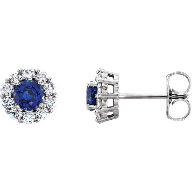 Round 6mm Lab-Grown Blue Sapphire & 1/2 CTW Natural Diamond Halo-Style Earrings