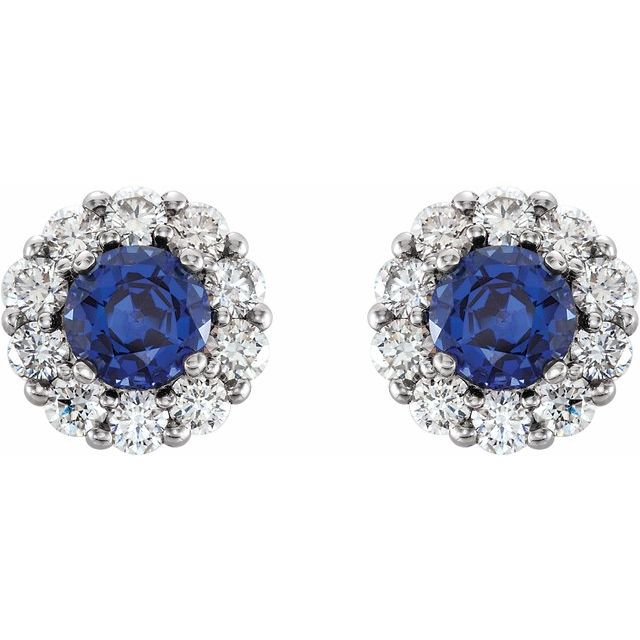 Round 6mm Lab-Grown Blue Sapphire & 1/2 CTW Natural Diamond Halo-Style Earrings