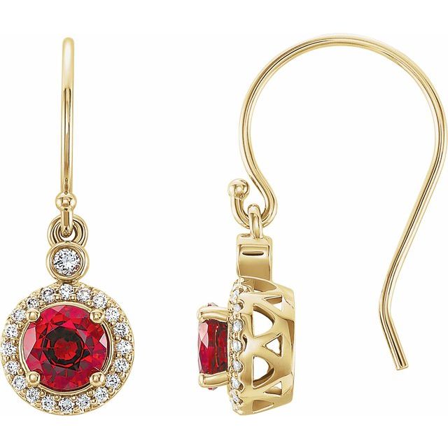 Round Lab-Grown Ruby & 1/8 CTW Natural Diamond Halo-Style Earrings