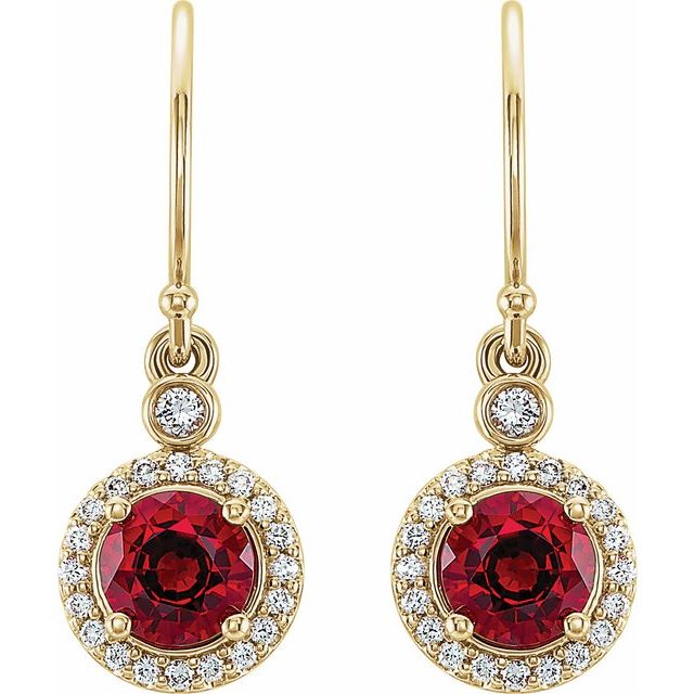 Round Lab-Grown Ruby & 1/8 CTW Natural Diamond Halo-Style Earrings