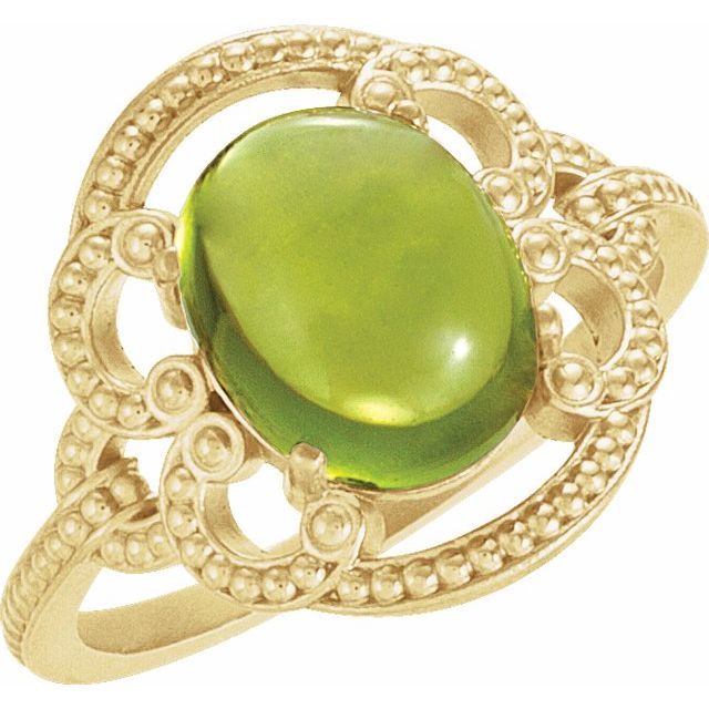 Oval Natural Peridot Cabochon Ring