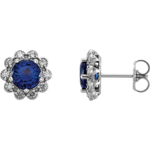 Round 6mm Lab-Grown Blue Sapphire & 1/3 CTW Natural Diamond Earrings