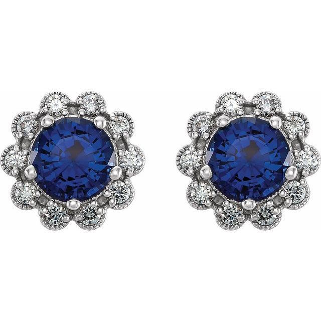 Round 6mm Lab-Grown Blue Sapphire & 1/3 CTW Natural Diamond Earrings