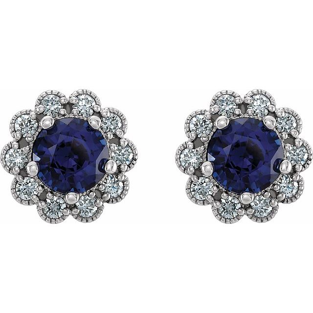 Round 5mm Lab-Grown Blue Sapphire & 1/4 CTW Natural Diamond Earrings