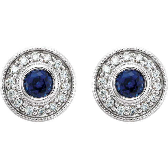 Round Lab-Grown Blue Sapphire & 3/8 CTW Natural Diamond Halo-Style Earrings
