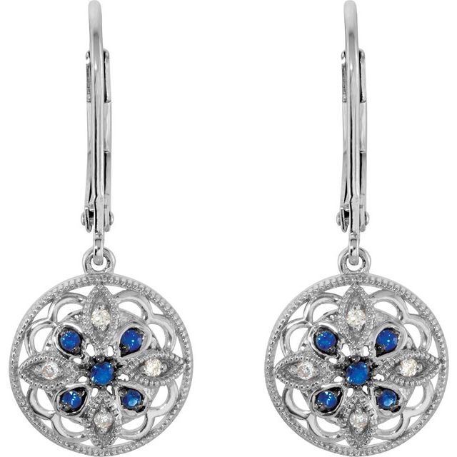 Round Natural Blue Sapphire & .07 CTW Natural Diamond Earrings