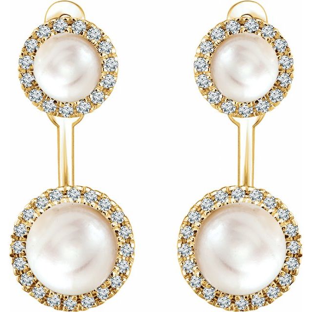 Cultured White Freshwater Pearl & 1/5 CTW Natural Diamond Halo-Style Earrings