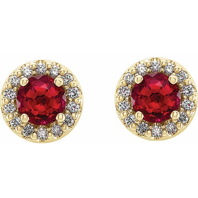 Round Lab-Grown Ruby & .08 CTW Natural Diamond Halo-Style Earrings