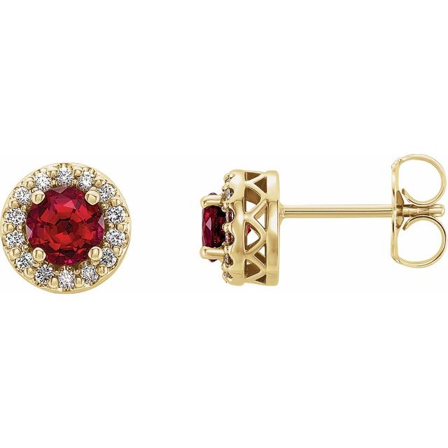 Round Lab-Grown Ruby & .08 CTW Natural Diamond Halo-Style Earrings