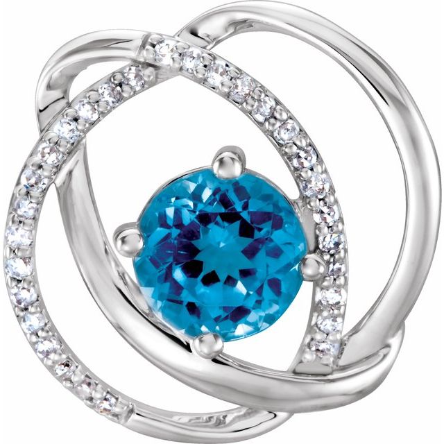 Natural Swiss Blue Topaz and 1/10 CTW Diamond Pendant