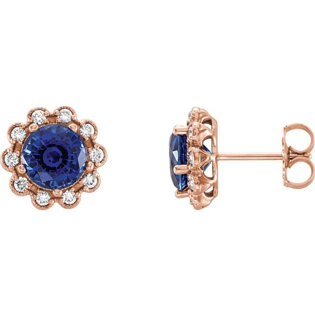 Round 6.5mm Natural Blue Sapphire & 1/4 CTW Natural Diamond Earrings