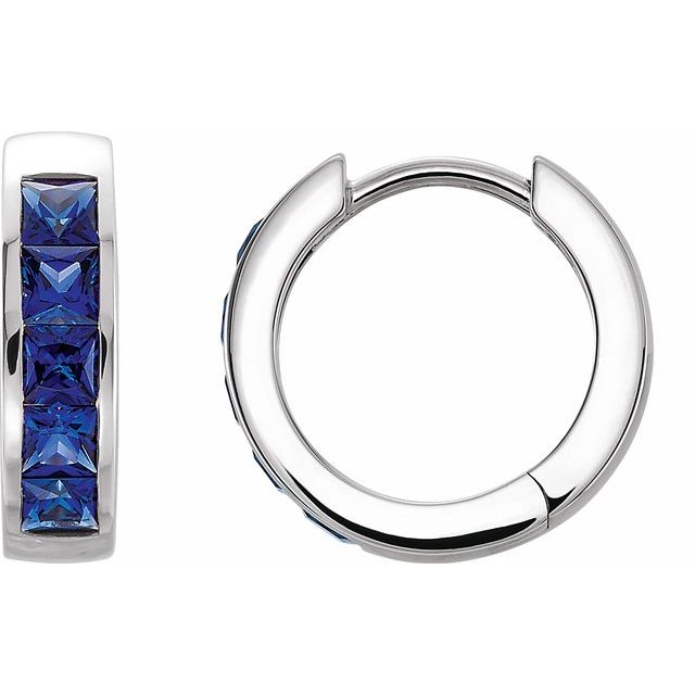 Square Lab-Grown Blue Sapphire Hoop Earrings