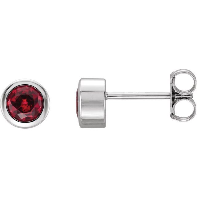Round Natural Ruby Bezel-Set Earrings