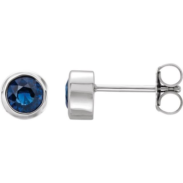 Round Lab-Grown Blue Sapphire Bezel-Set Earrings