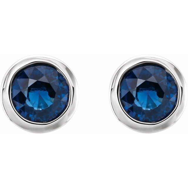 Round Natural Blue Sapphire Bezel-Set Earrings